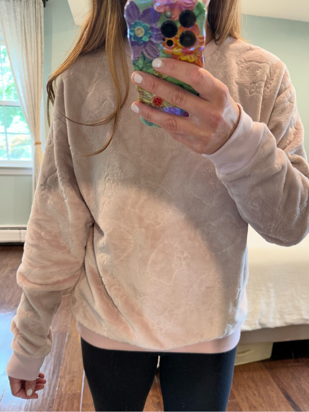 Hello Kitty Pink Plush Fleece Sweatshirt Pullover Soft Cozy Oversized